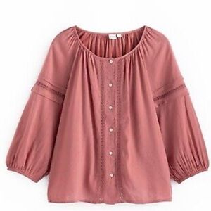 Gap Women’ Puff Long Sleeve Crewneck Button Up Blouse Sz S